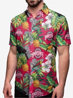 Ohio State Buckeyes Mens XL Floral Parrot Pineapple Camp Aloha Shirt